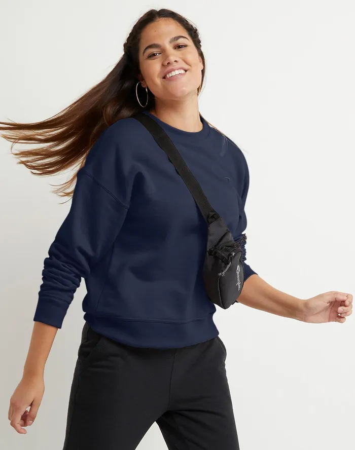 Powerblend Crewneck Sweatshirt C Logo Athletic Navy Women Champion Hoodies and Sweatshirts