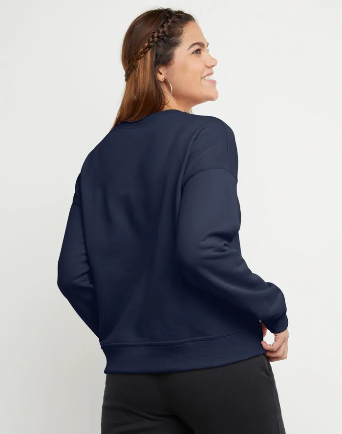 Powerblend Crewneck Sweatshirt C Logo Athletic Navy Women Champion Hoodies and Sweatshirts