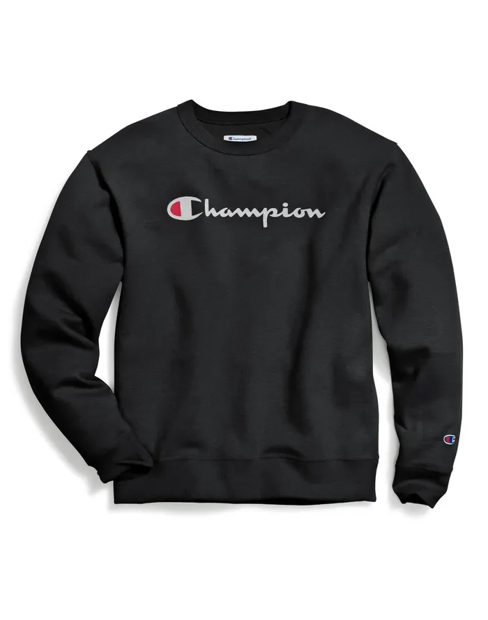Powerblend Crewneck Sweatshirt Classic Script Black Men Champion Hoodies and Sweatshirts