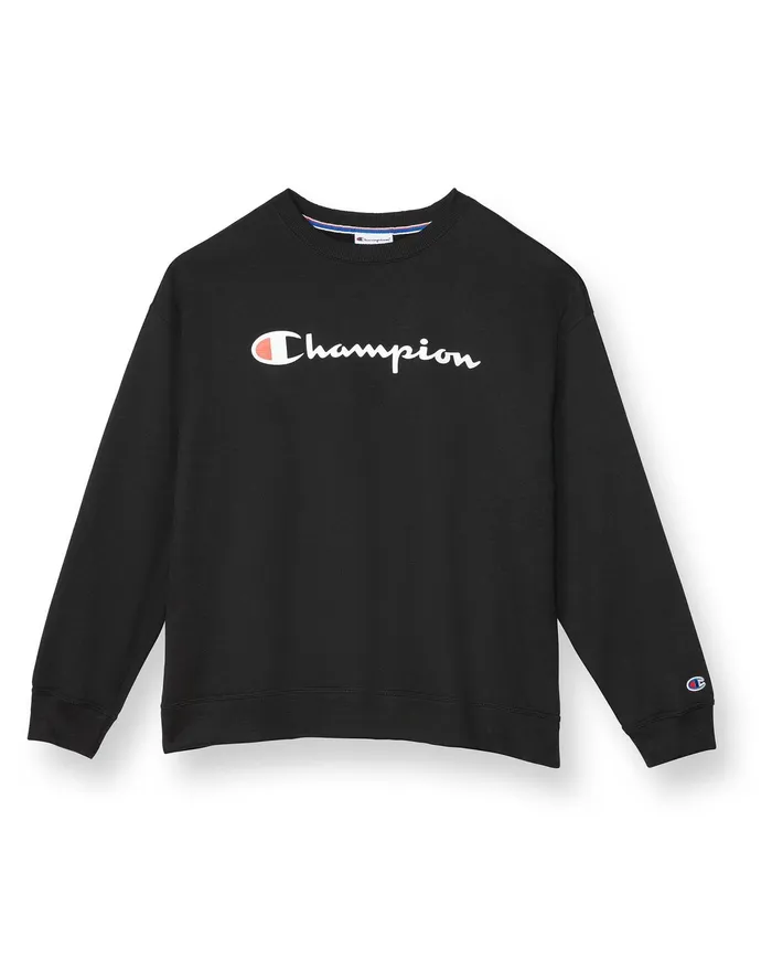 Powerblend Crewneck Sweatshirt Script Logo Plus Size Black Women Champion Hoodies and Sweatshirts