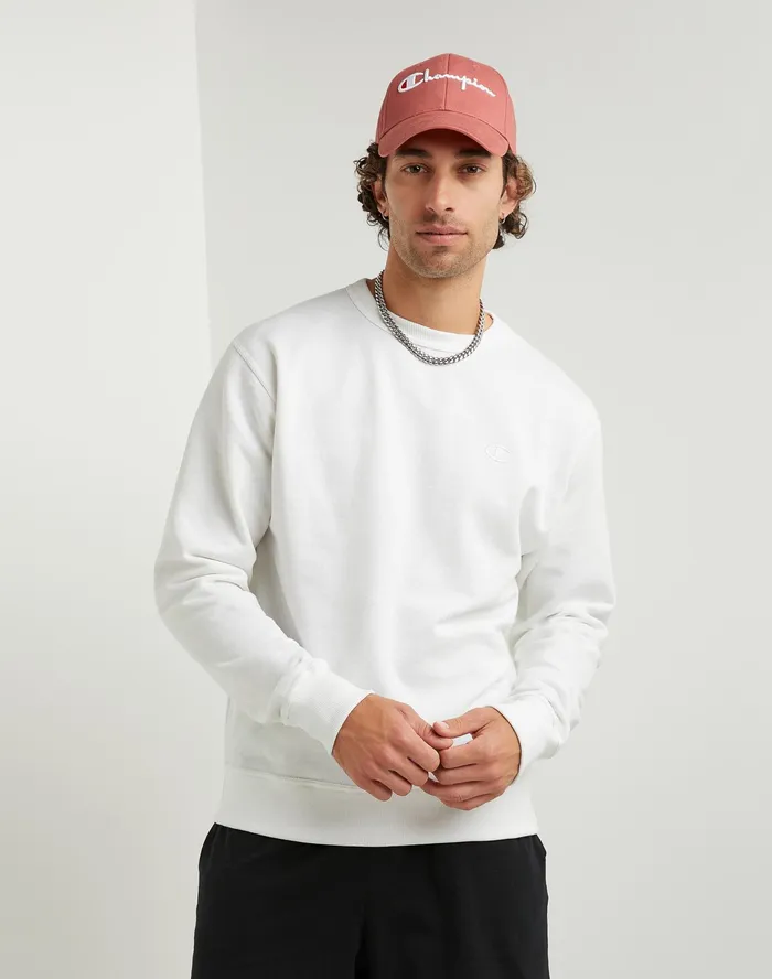 Powerblend Fleece Crew C Logo White Men Champion Hoodies and Sweatshirts