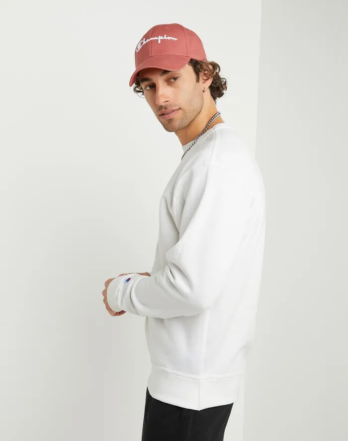 Powerblend Fleece Crew C Logo White Men Champion Hoodies and Sweatshirts