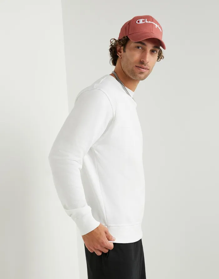 Powerblend Fleece Crew C Logo White Men Champion Hoodies and Sweatshirts