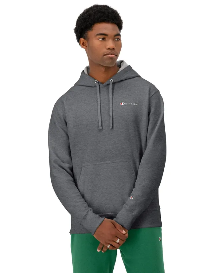 Powerblend Hoodie Classic Script Logo Granite Heather Men Champion Hoodies and Sweatshirts