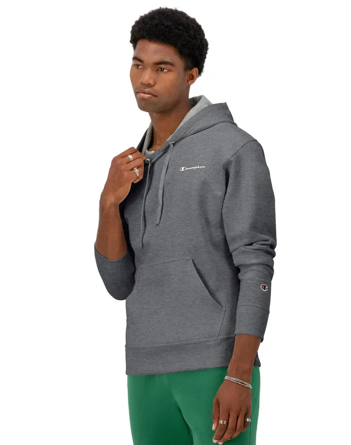 Powerblend Hoodie Classic Script Logo Granite Heather Men Champion Hoodies and Sweatshirts