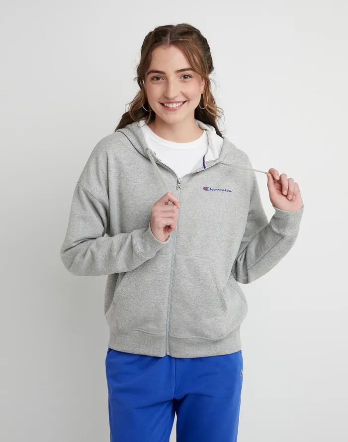 Powerblend ZipUp Hoodie Script Logo Oxford Grey Women Champion Jackets