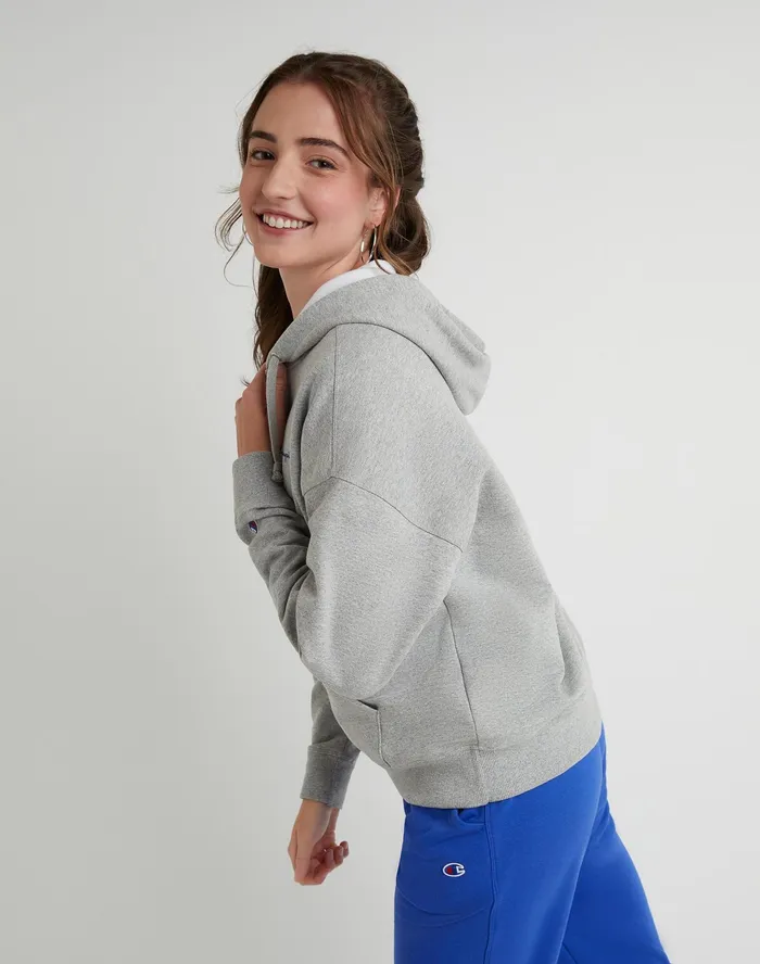 Powerblend ZipUp Hoodie Script Logo Oxford Grey Women Champion Jackets
