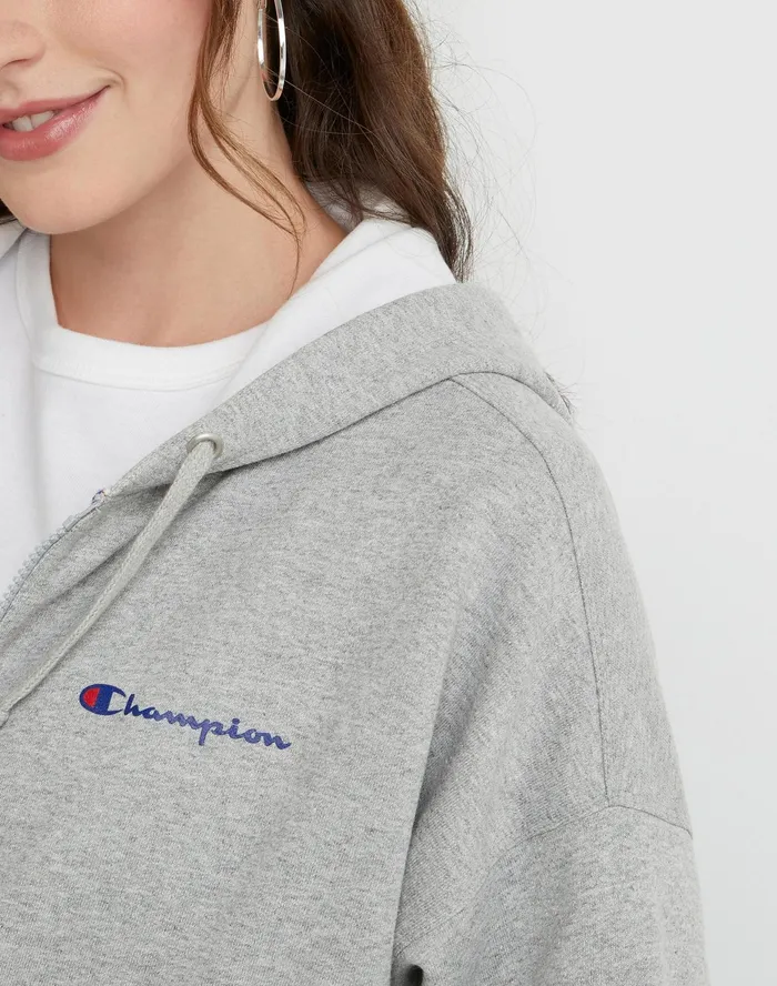 Powerblend ZipUp Hoodie Script Logo Oxford Grey Women Champion Jackets