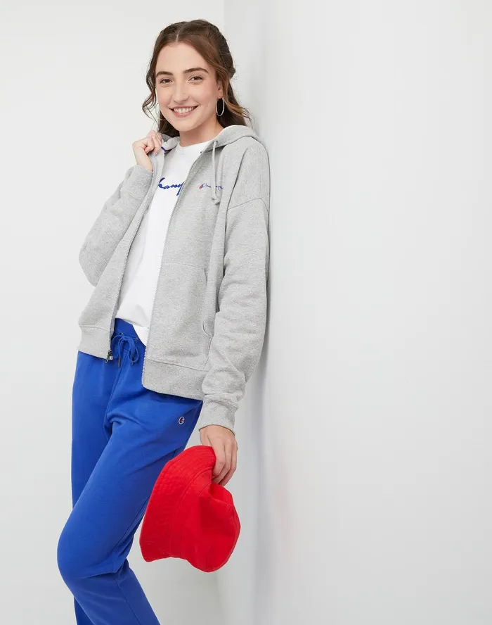 Powerblend ZipUp Hoodie Script Logo Oxford Grey Women Champion Jackets