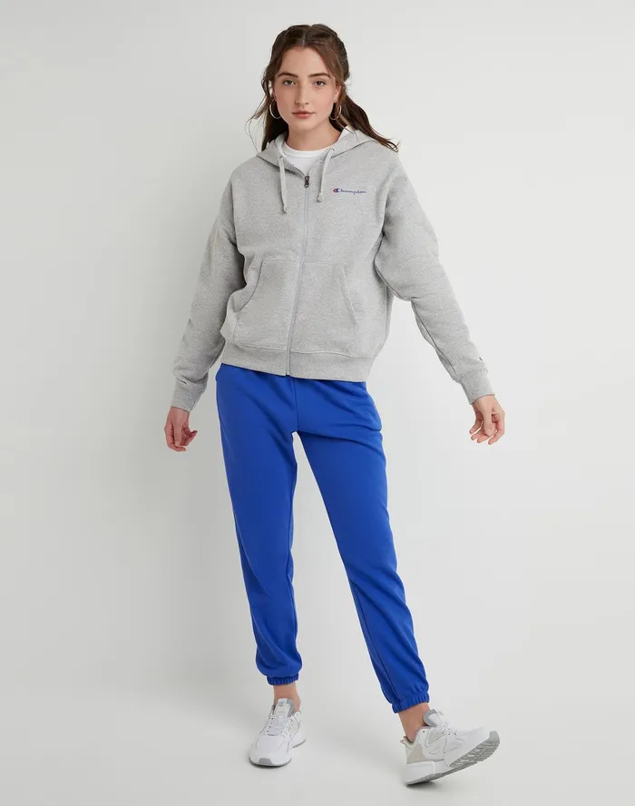 Powerblend ZipUp Hoodie Script Logo Oxford Grey Women Champion Jackets