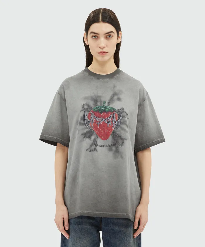 PreWashed Jeresy TShirt With 034Tough Strawberries034 Print Women MSGM Tshirts