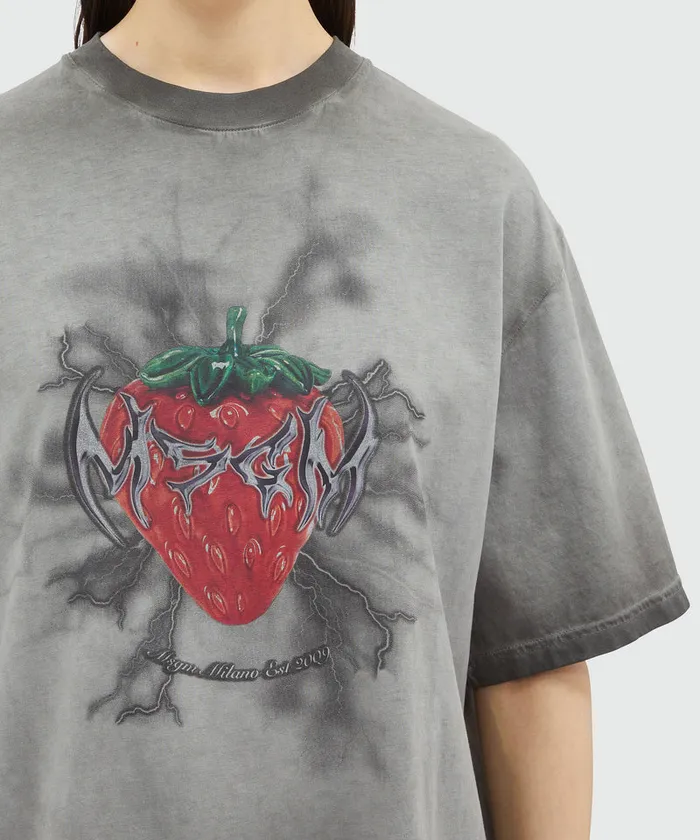 PreWashed Jeresy TShirt With 034Tough Strawberries034 Print Women MSGM Tshirts