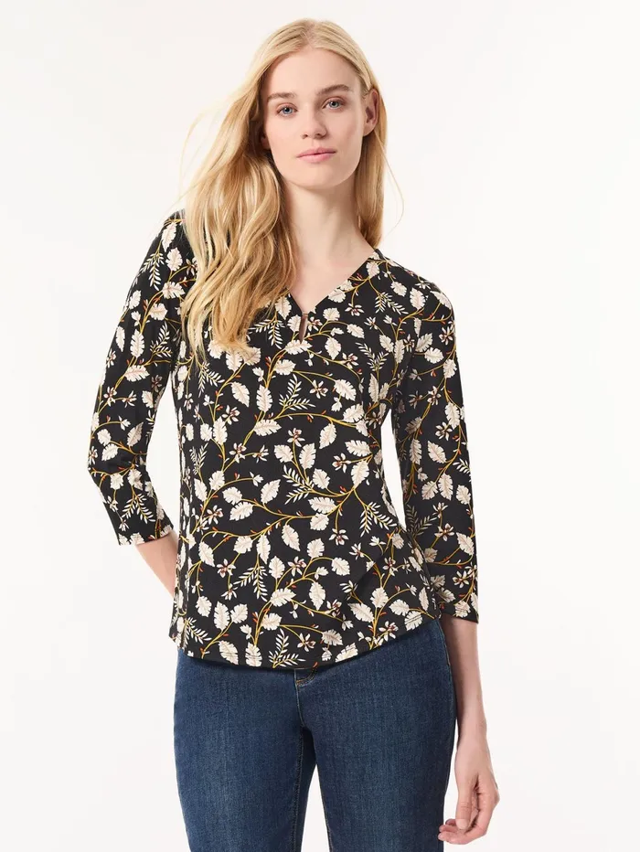 Printed Keyhole Neckline Top Moss Crepe Women Jones New York Tops and Blouses