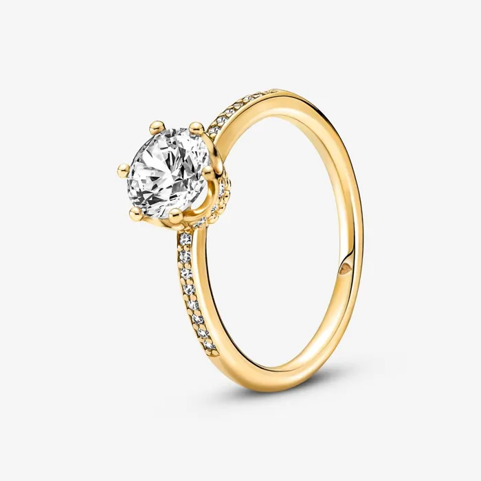 Promise Rings Women Pandora Clear Sparkling Crown Solitaire Ring Gold Plated