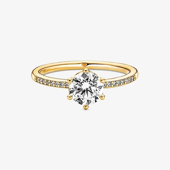Promise Rings Women Pandora Clear Sparkling Crown Solitaire Ring Gold Plated