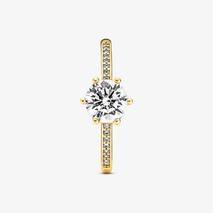Promise Rings Women Pandora Clear Sparkling Crown Solitaire Ring Gold Plated