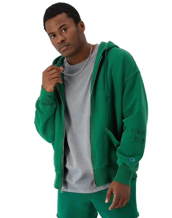 RChival Reverse Weave FullZip Hoodie Ink Stamped Time Capsule Athletic Dark Green Men Champion Hoodies and Sweatshirts RChival Reverse Weave FullZip Hoodie Ink Stamped Time Capsule Athletic Dark Green Men Champion Hoodies and Sweatshirts