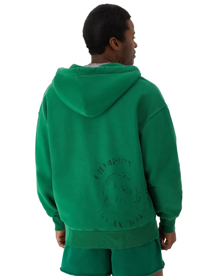 RChival Reverse Weave FullZip Hoodie Ink Stamped Time Capsule Athletic Dark Green Men Champion Hoodies and Sweatshirts