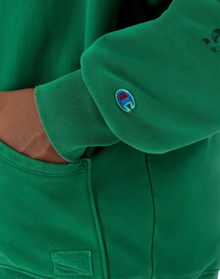 RChival Reverse Weave FullZip Hoodie Ink Stamped Time Capsule Athletic Dark Green Men Champion Hoodies and Sweatshirts