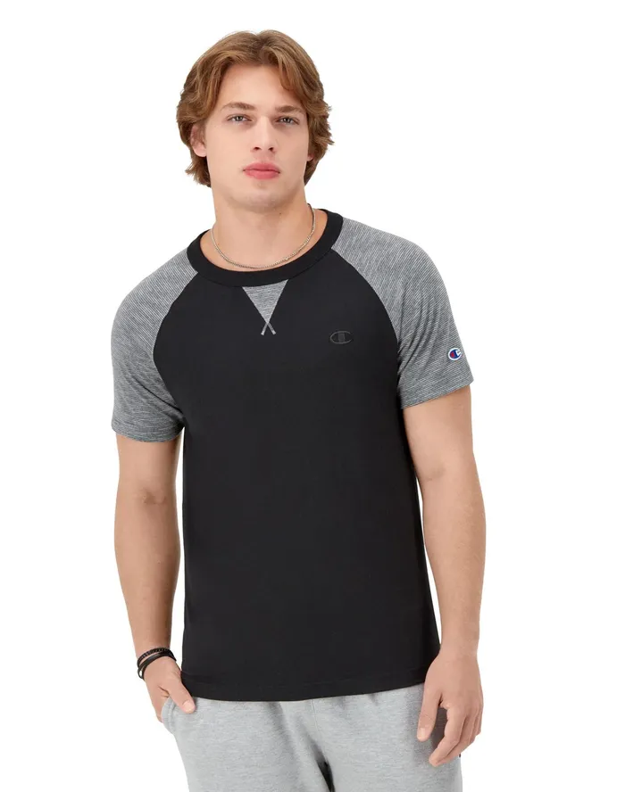 Raglan Sleeve TShirt Striped C Logo Blackblackmanhattan Mist Men Champion TShirts and Tops Raglan Sleeve TShirt Striped C Logo Blackblackmanhattan Mist Men Champion TShirts and Tops
