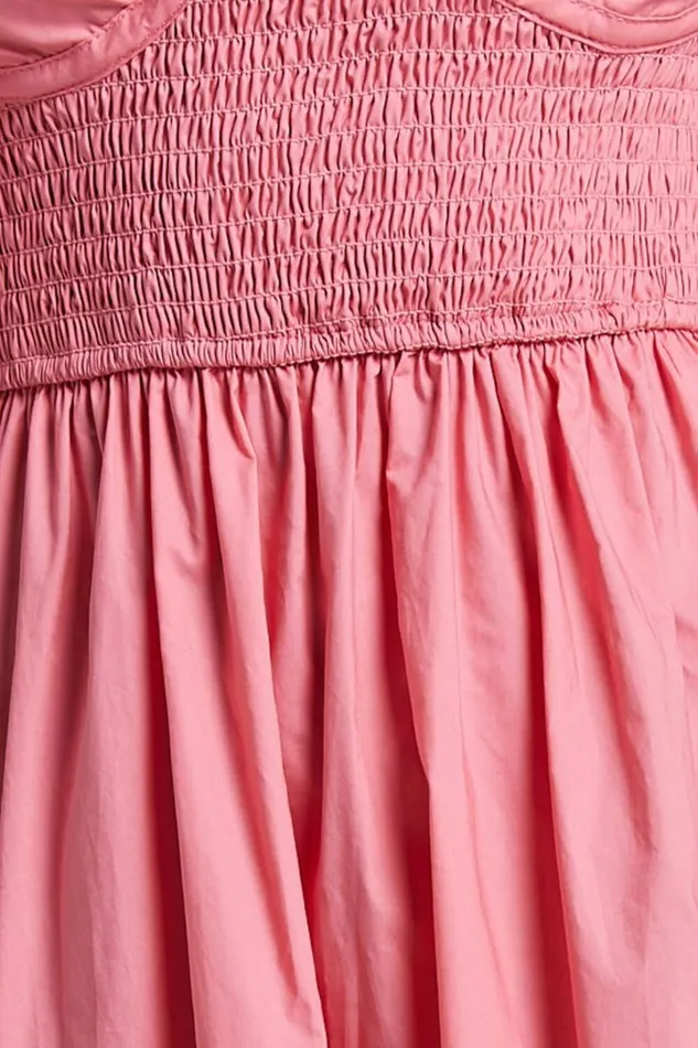 Raiza Midi Dress 8211 Shirred Waist Puff Sleeve Dress In Coral Pink Women Showpo Curve Clothes