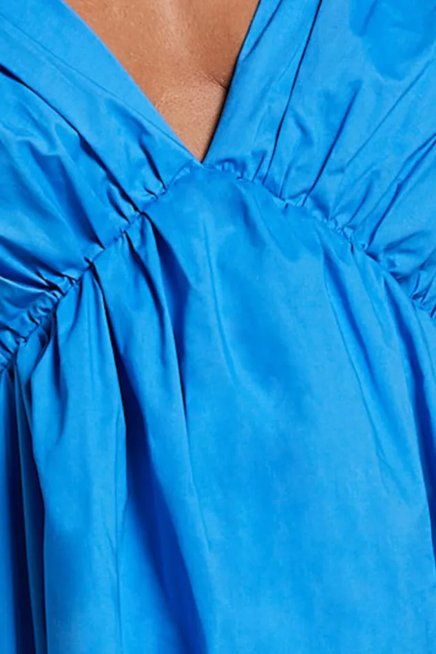 Raiza Mini Dress 8211 Ruffle Sleeve Tie Back Plunge Dress In Blue Women Showpo Curve Clothes