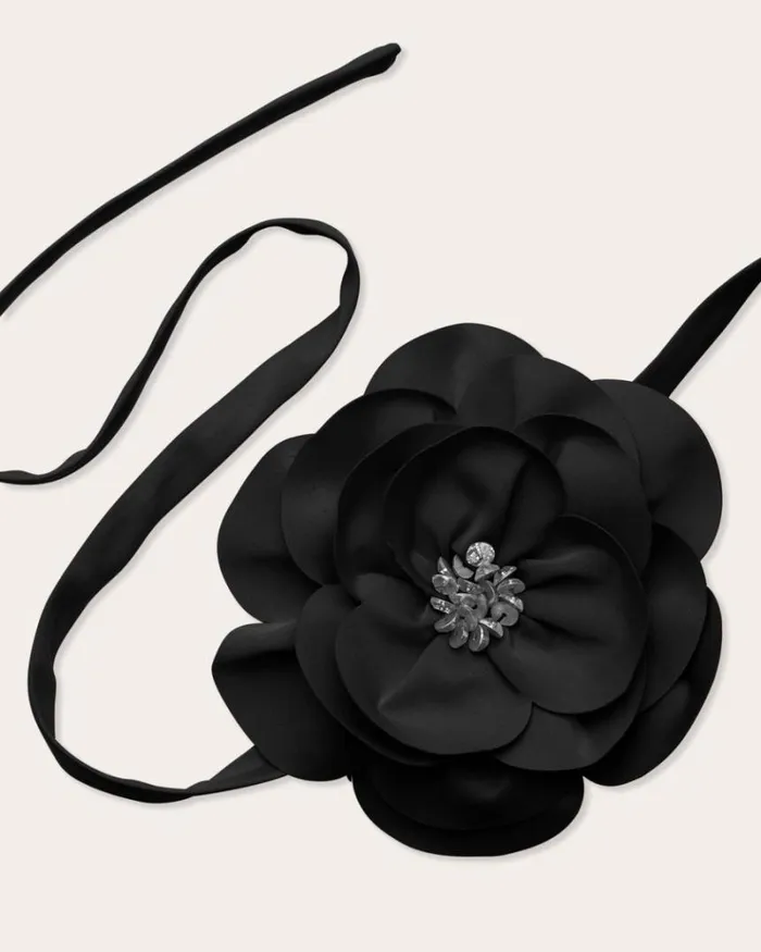 Ramy Brook Belts Women Rose Convertible Belt Necklace Black