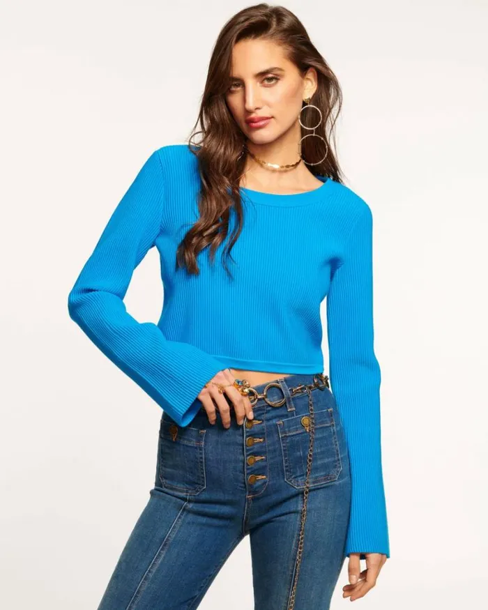 Ramy Brook Sweaters Women Anaya Ribbed Sweater Calypso Blue