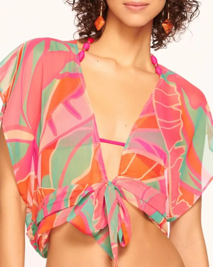 Ramy Brook Swim and Coverups Women Antonella Coverup Top Pink Palm