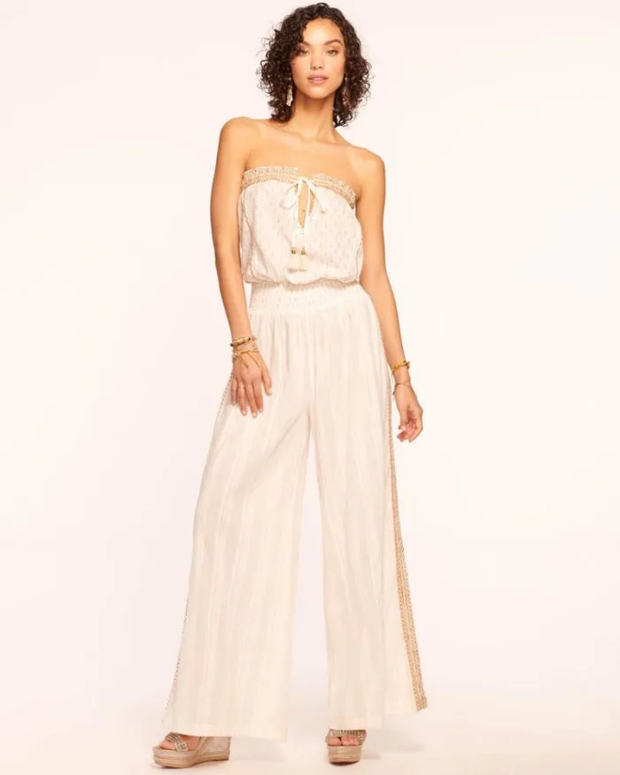 Ramy Brook Swim and Coverups Women Briar Strapless Coverup Jumpsuit White Lurex