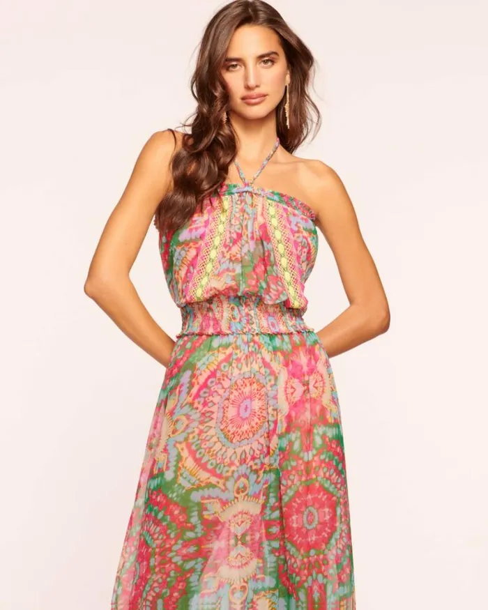 Ramy Brook Swim and Coverups Women Miranda Smocked Coverup Maxi Dress Green Palais