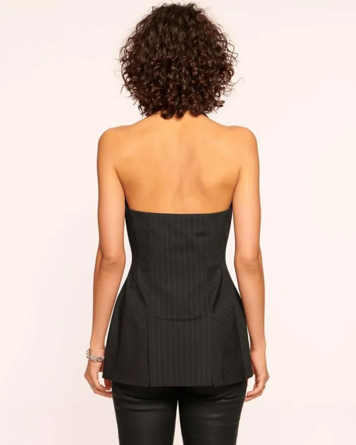 Ramy Brook Tops Women Angelique Halter Vest Black Pinstripe