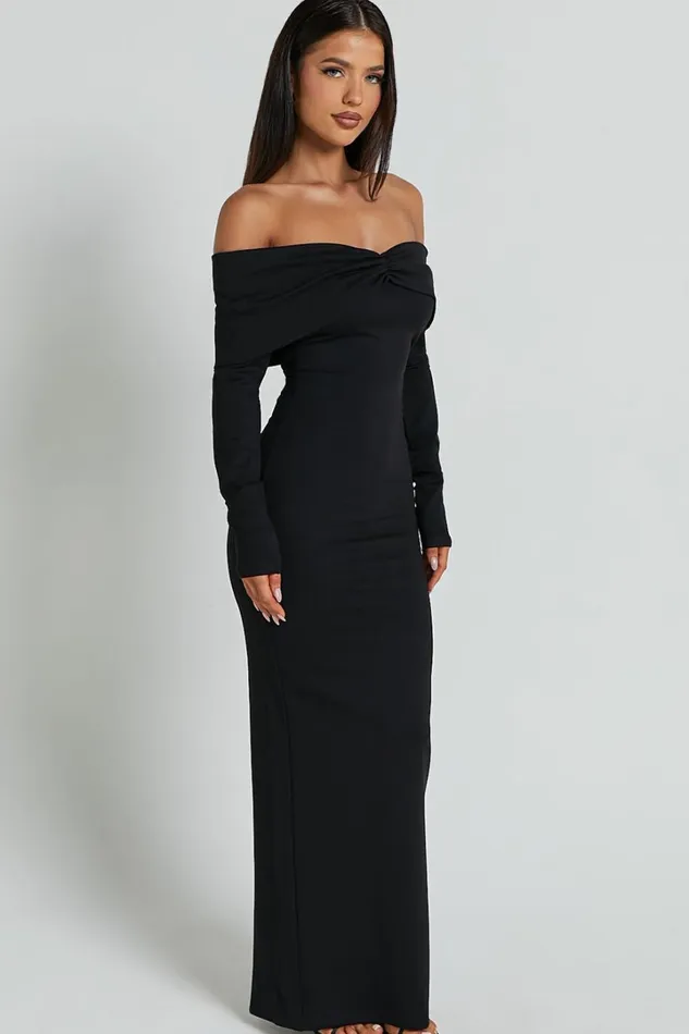 Rani Midi Dress 8211 Off Shoulder Long Sleeve Bodycon Dress In Black Women Showpo Curve Clothes