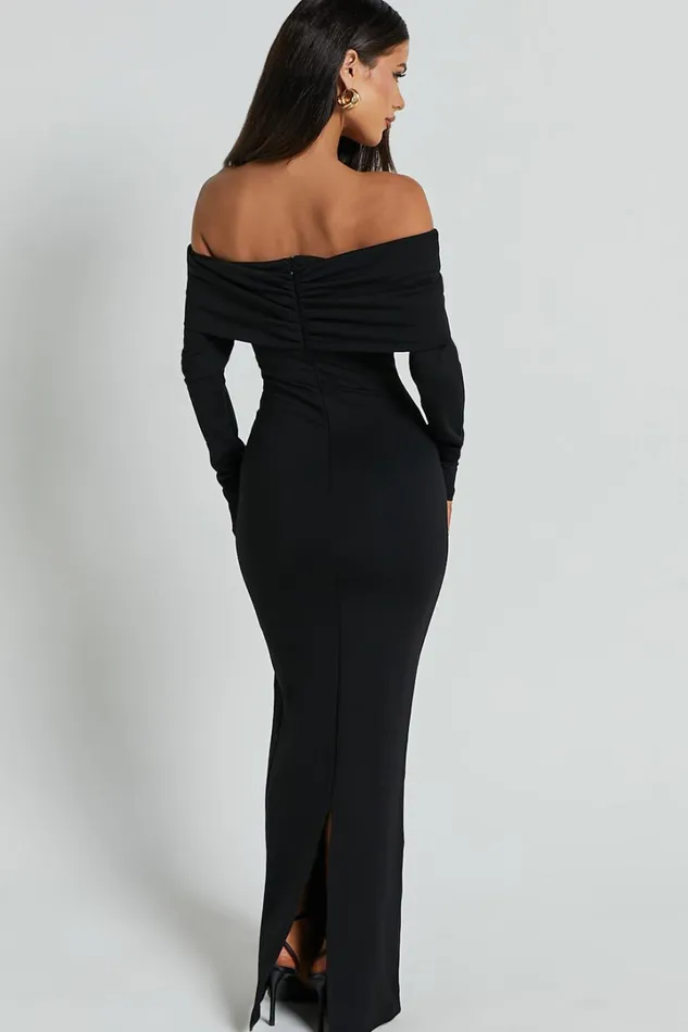 Rani Midi Dress 8211 Off Shoulder Long Sleeve Bodycon Dress In Black Women Showpo Curve Clothes