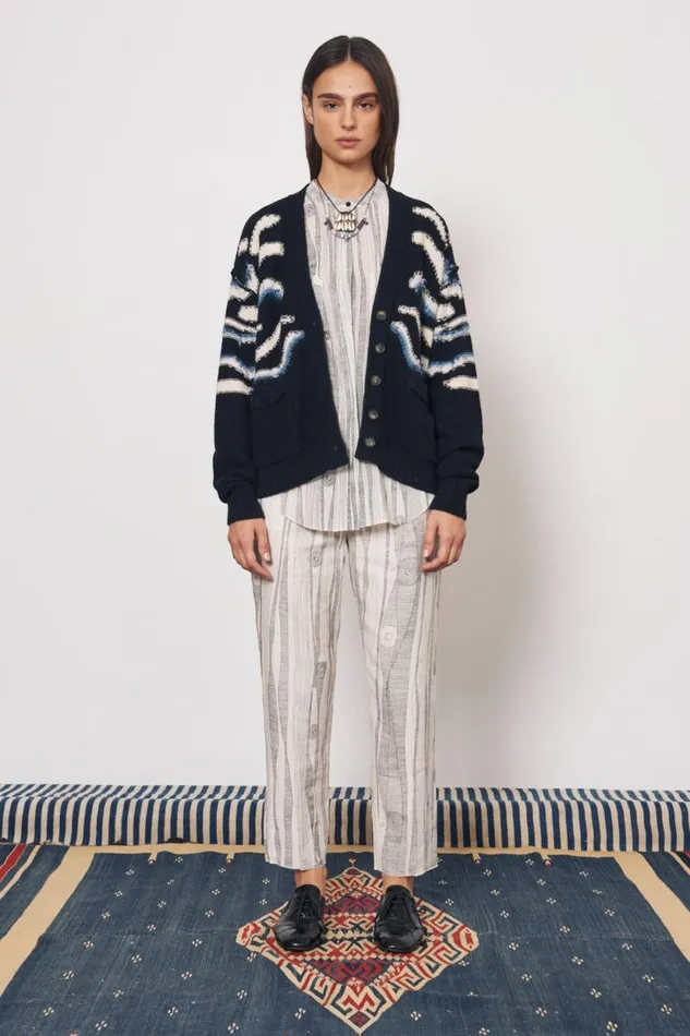Raquel Allegra Black Chalk Accra Cardigan Women Sweaters and Knits