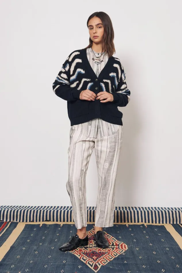 Raquel Allegra Black Chalk Accra Cardigan Women Sweaters and Knits