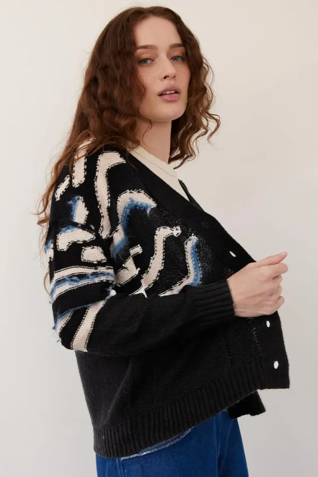 Raquel Allegra Black Chalk Accra Cardigan Women Sweaters and Knits