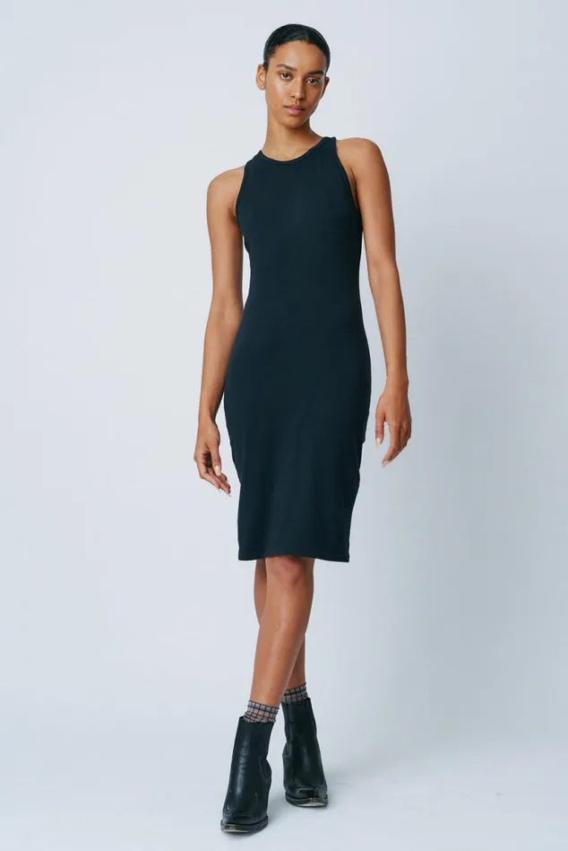 Raquel Allegra Black Classic Jersey Racerback Tank Dress Women Dresses