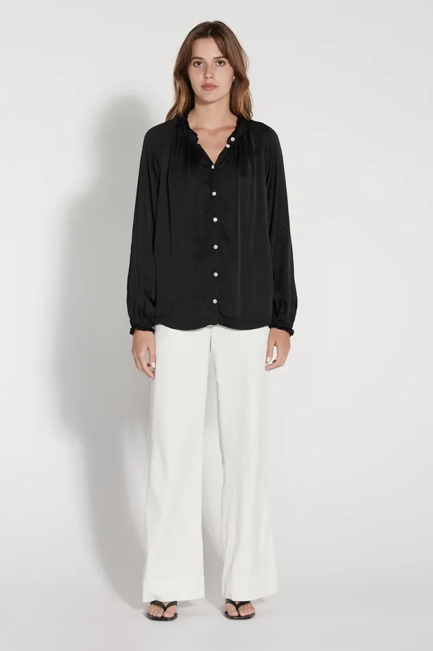 Raquel Allegra Black Victorian Ruffle Blouse Women Tops