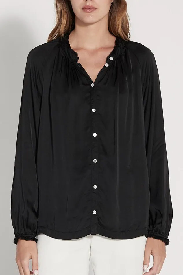 Raquel Allegra Black Victorian Ruffle Blouse Women Tops
