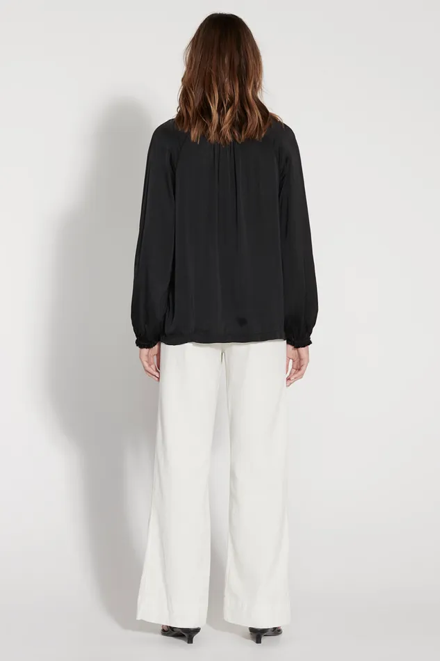 Raquel Allegra Black Victorian Ruffle Blouse Women Tops