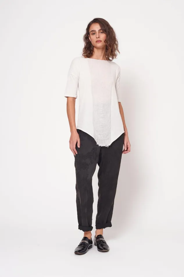 Raquel Allegra Cream Basic Shredded Tee Women Tops