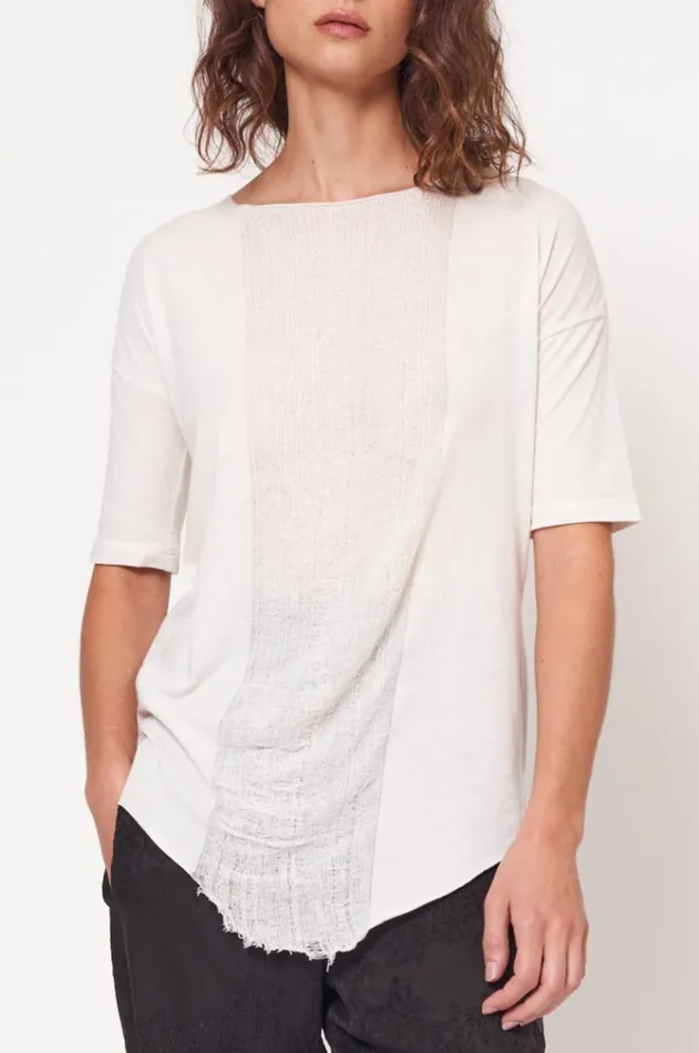 Raquel Allegra Cream Basic Shredded Tee Women Tops Raquel Allegra Cream Basic Shredded Tee Women Tops