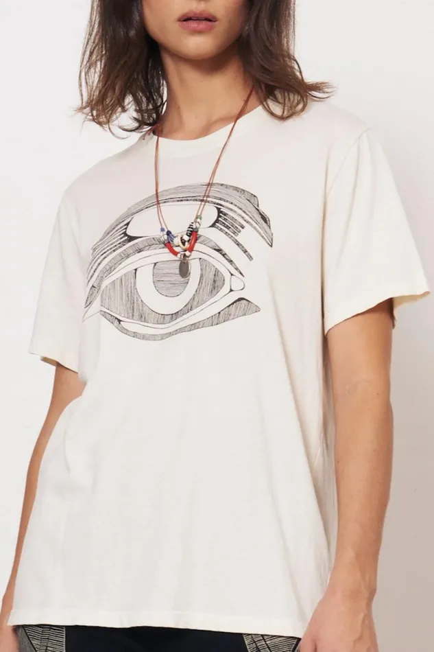 Raquel Allegra Dirty White Betty Tee With Evil Eye Women TShirts