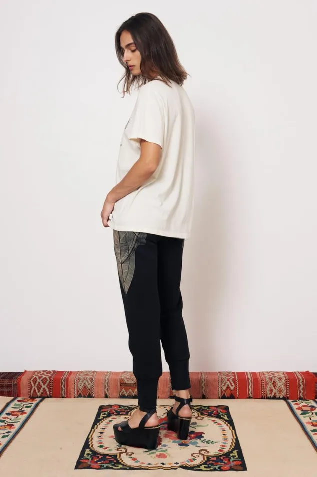 Raquel Allegra Dirty White Betty Tee With Evil Eye Women TShirts