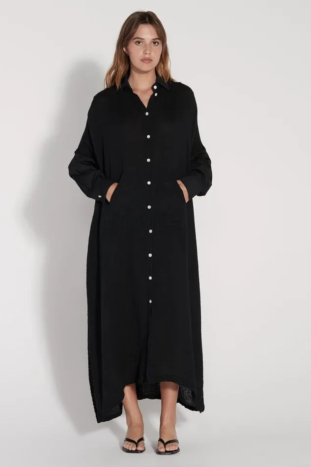 Raquel Allegra Gauze Black Caftan Dress Women Dresses