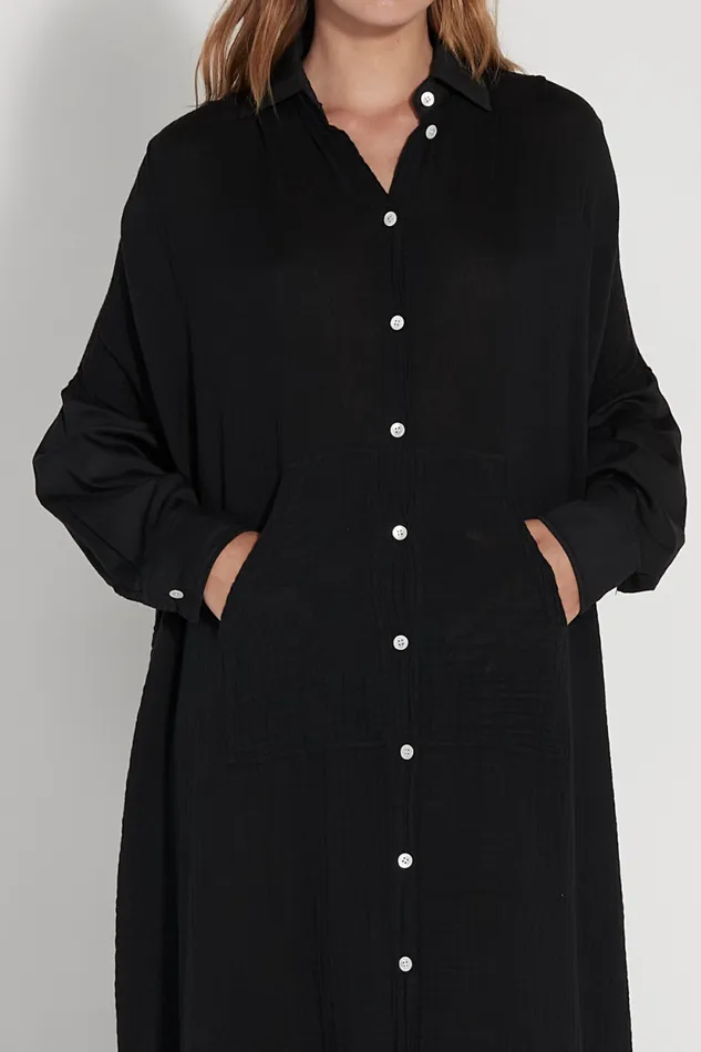 Raquel Allegra Gauze Black Caftan Dress Women Dresses