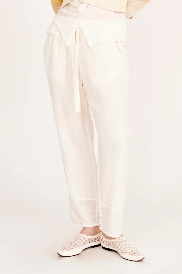 Raquel Allegra Gauze Washed White Overland Pant Women Bottoms