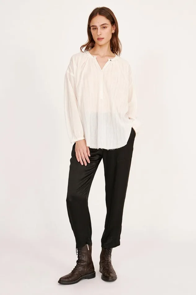 Raquel Allegra Gauze Washed White Poet Blouse Women Tops