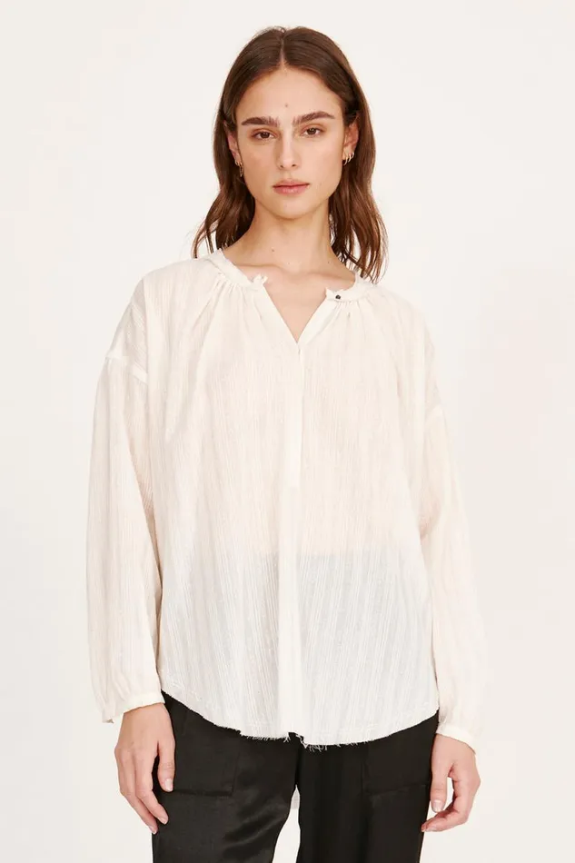 Raquel Allegra Gauze Washed White Poet Blouse Women Tops